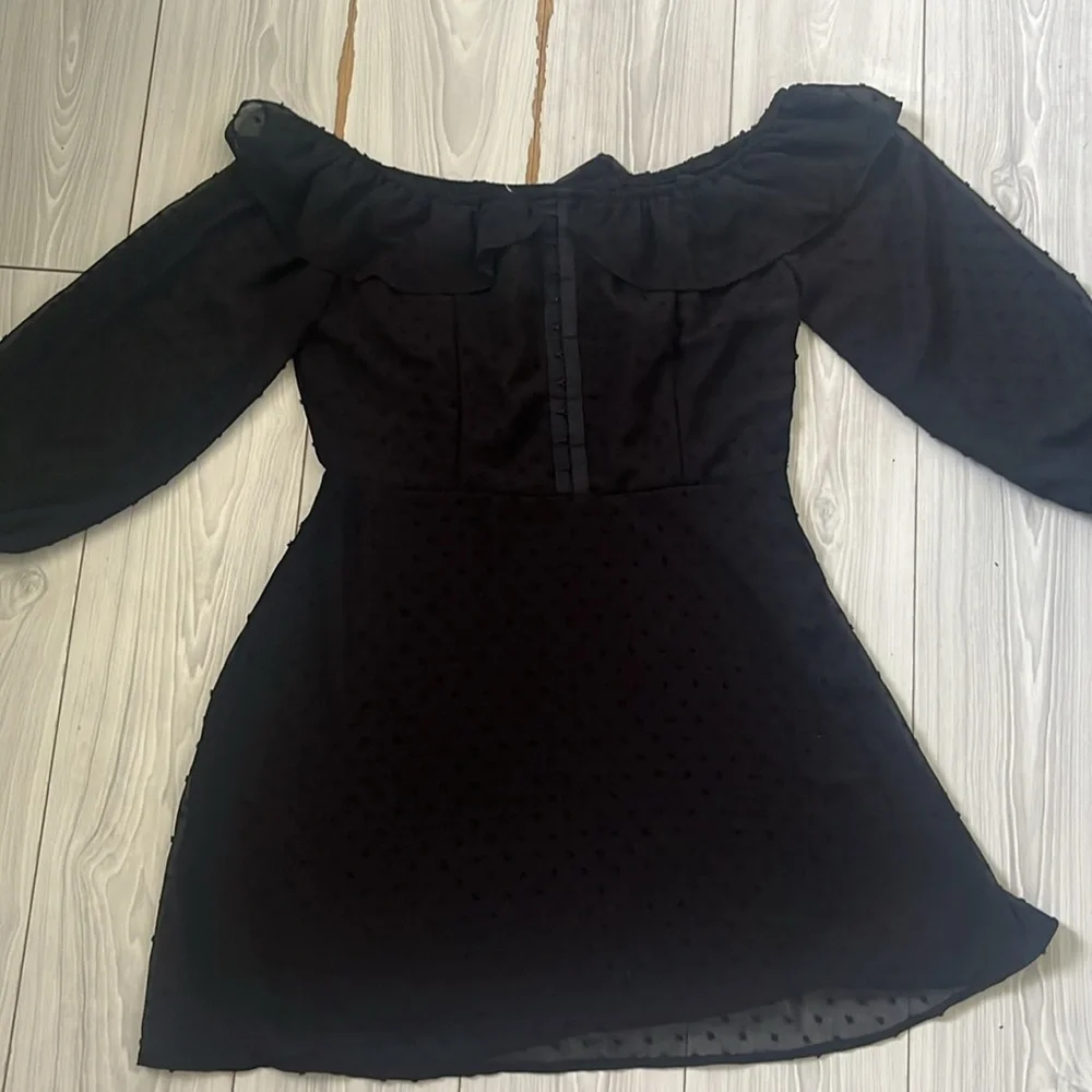 Black corset mesh ruffle neck dress with sleeves - Picture 2 of 6